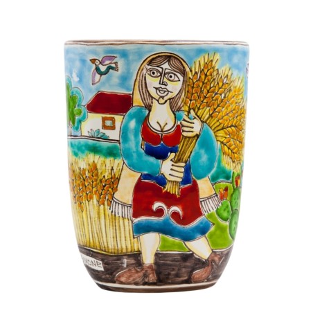 Vaso artigianale siciliano ceramiche de simone DS Raccolta del Grano VS729BDS-2 Vaso artigianale siciliano ceramiche de simone DS Raccolta del Grano VS729BDS-2